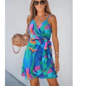 Cupshe Papya Pop Colorful Mini Wrap Dress Size Small NEW
